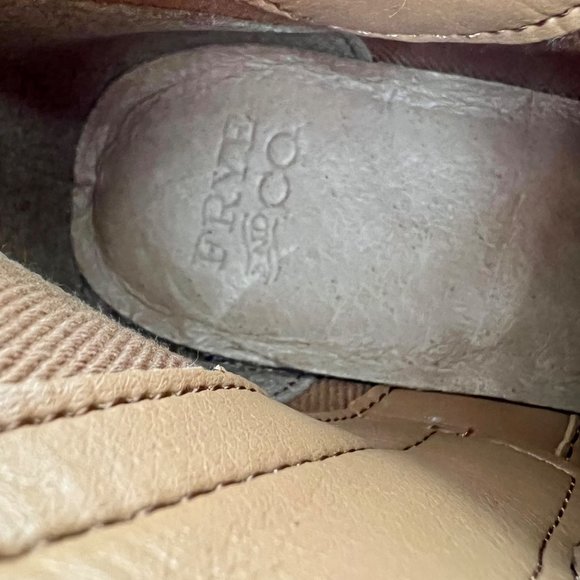 Frye Caden Womens Suede Notched Ankle Bootie Cognac Tan Metallic Heel size 6 - Picture 13 of 16